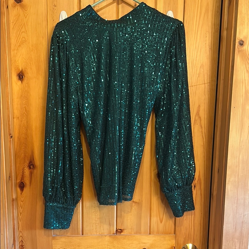 Sugarlips Green Sequin Long Sleeve Blouse